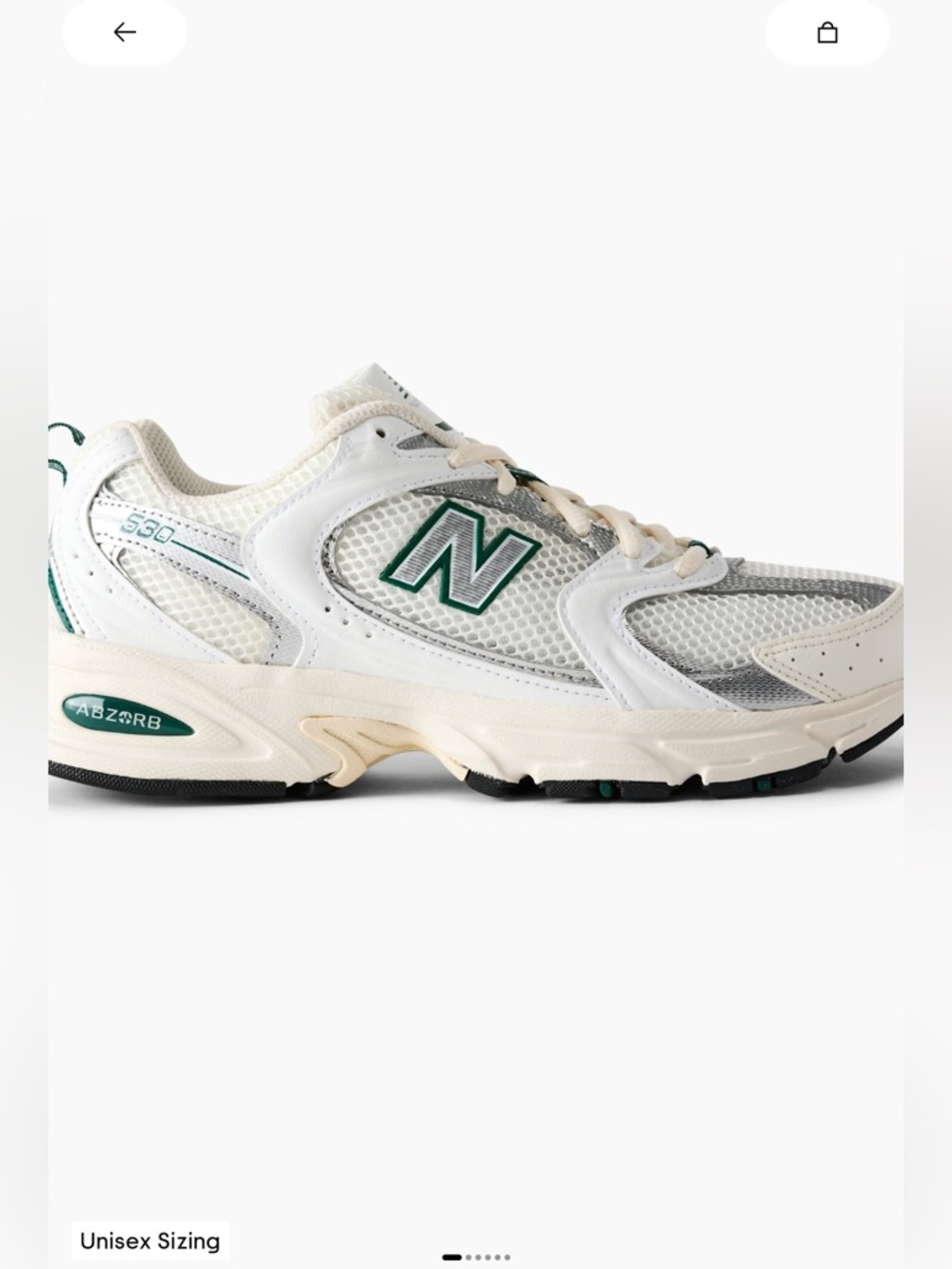 New Balance 530 Sea Salt and Marsh Green Athletic Sneaker